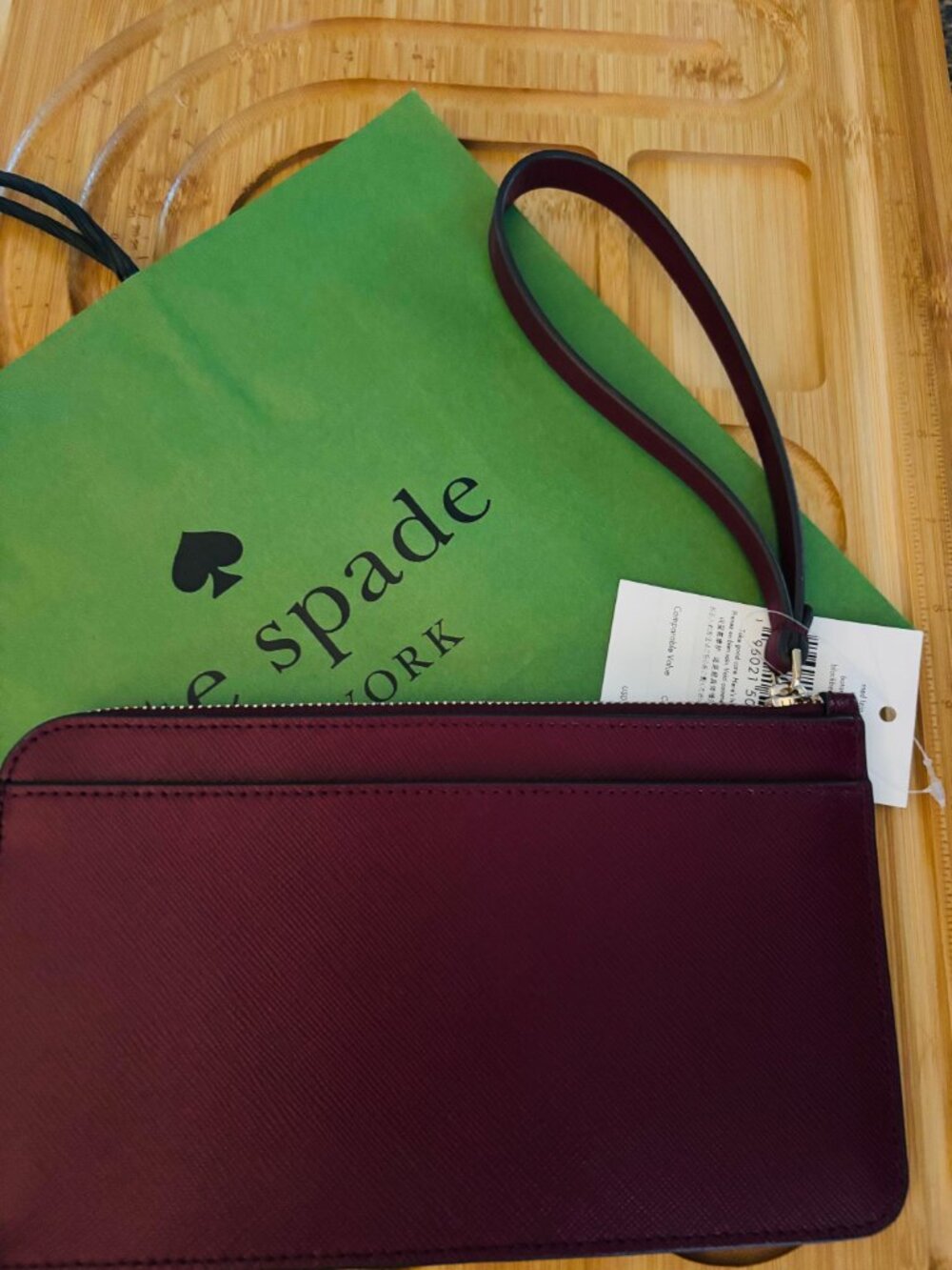 NWT Kate Spade Leather Lucy Botanical Embroidered Med. L-Zip Wristlet/Blackberry - Picture 7 of 9